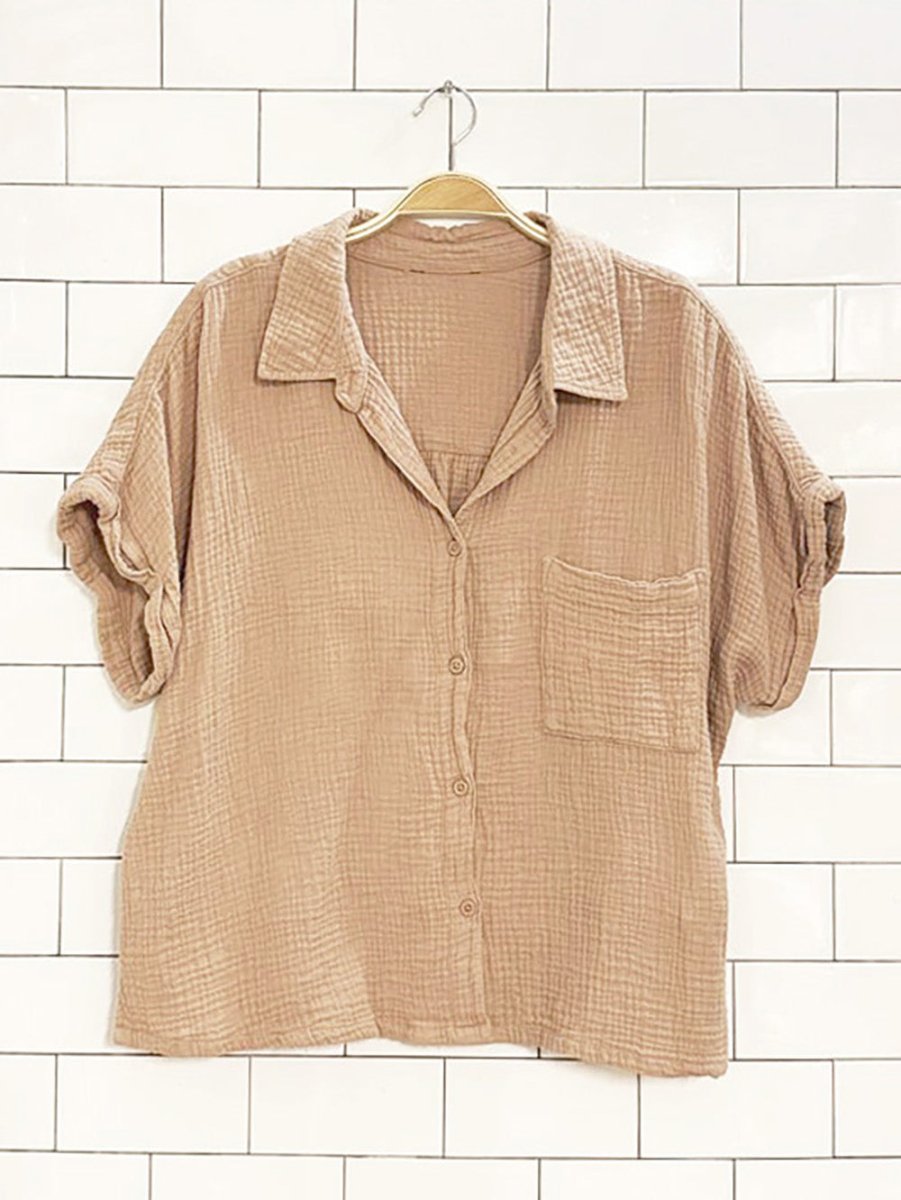 gauze cotton gathered back boxy shirt - good market thrift store