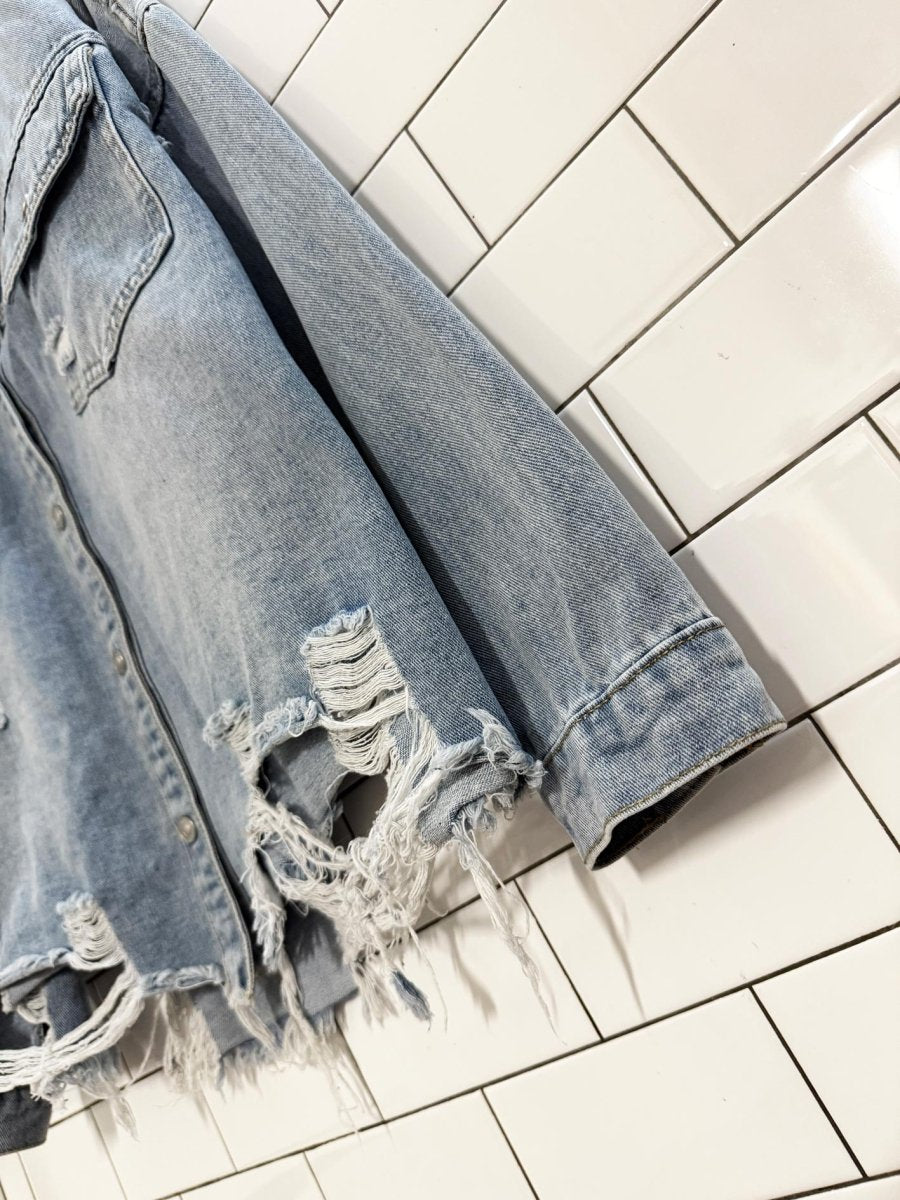 GB distressed oversized boxy denim jacket - good market thrift store