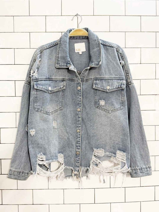 GB distressed oversized boxy denim jacket - good market thrift store
