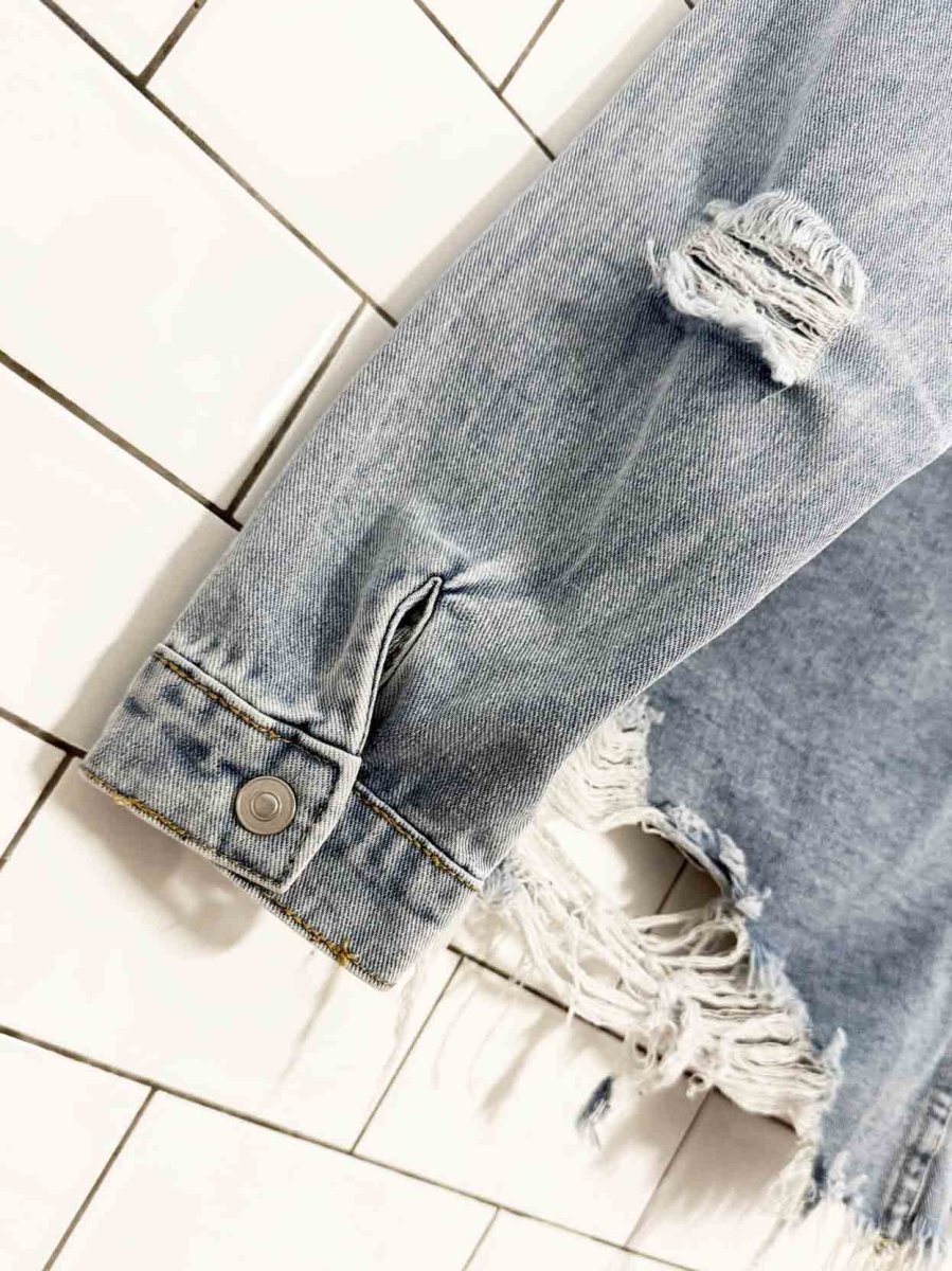 GB distressed oversized boxy denim jacket - good market thrift store