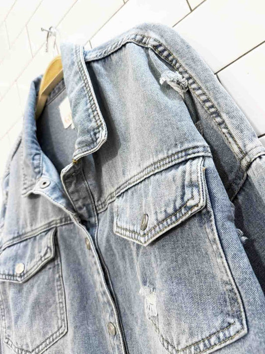 GB distressed oversized boxy denim jacket - good market thrift store