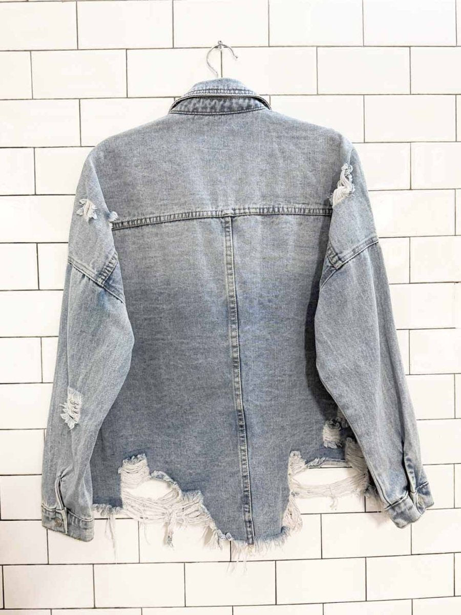 GB distressed oversized boxy denim jacket - good market thrift store