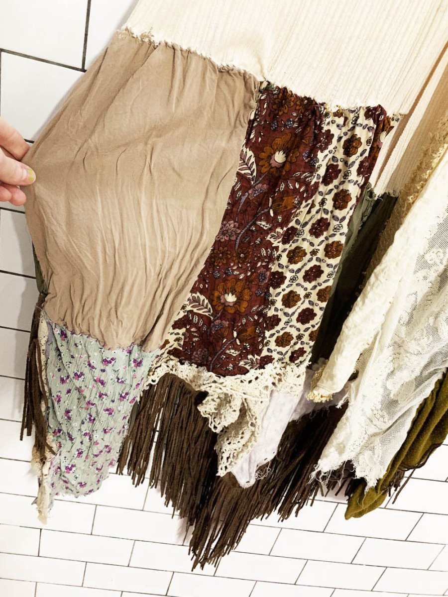 gimmick boho patchwork fringe long loose duster cardigan - good market thrift store