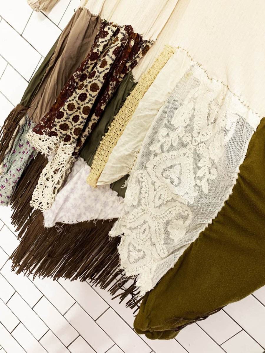 gimmick boho patchwork fringe long loose duster cardigan - good market thrift store