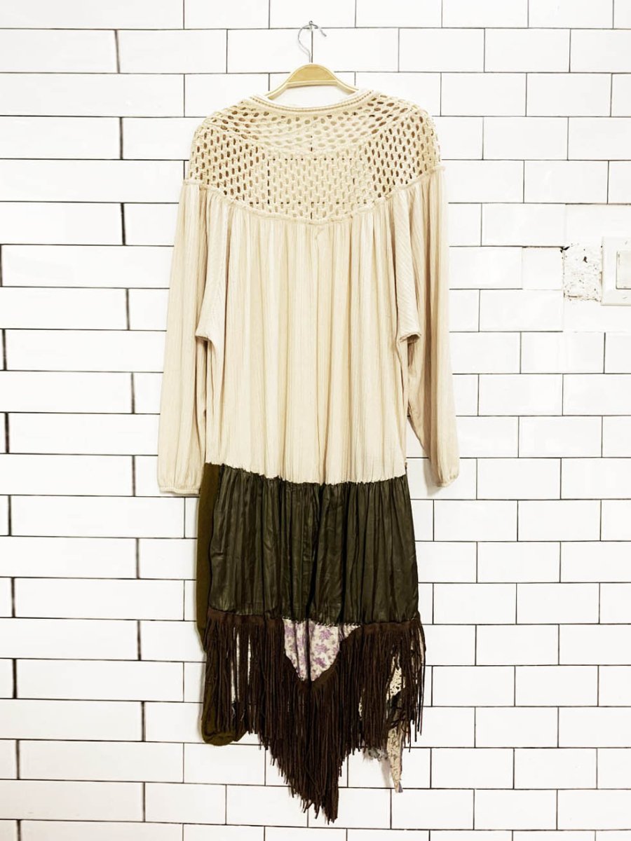 gimmick boho patchwork fringe long loose duster cardigan - good market thrift store