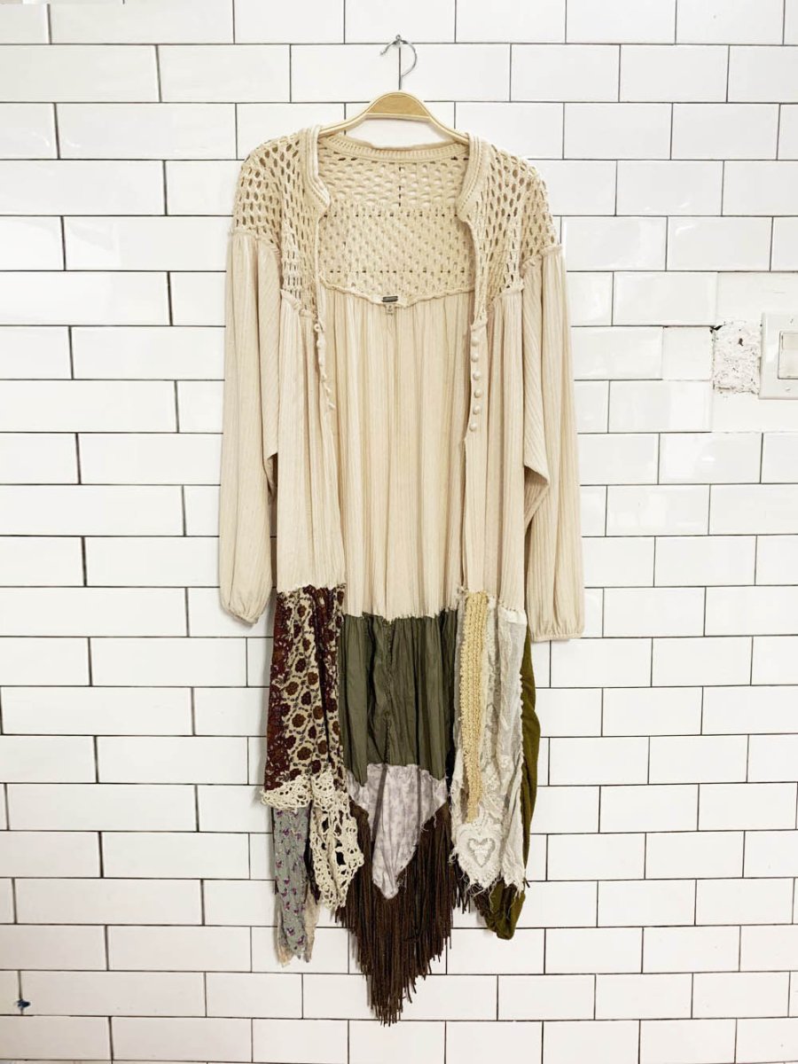 gimmick boho patchwork fringe long loose duster cardigan - good market thrift store