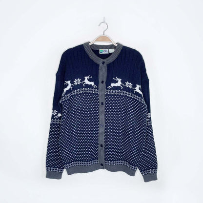 vintage great lakes country reindeer knit cardigan - size medium