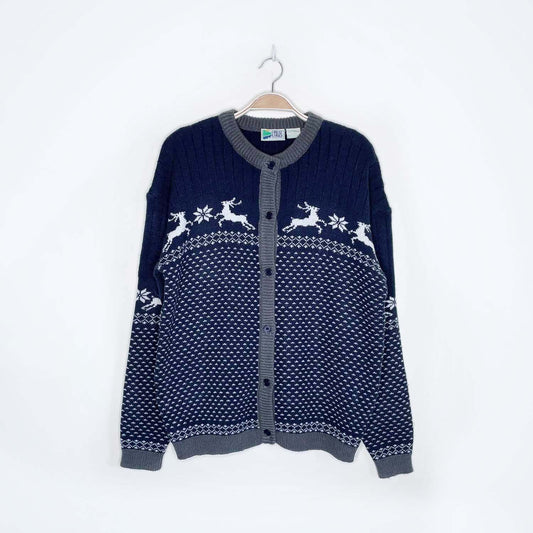 vintage great lakes country reindeer knit cardigan - size medium