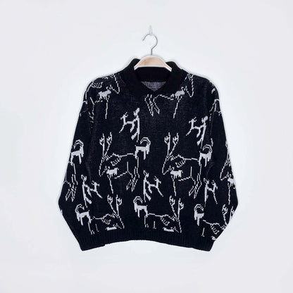 vintage winter frisky swiss mountain goat collared knit - size small