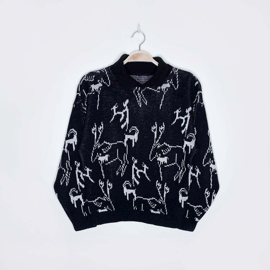 vintage winter frisky swiss mountain goat collared knit - size small