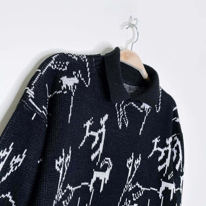 vintage winter frisky swiss mountain goat collared knit - size small