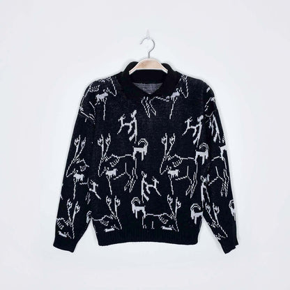 vintage winter frisky swiss mountain goat collared knit - size small