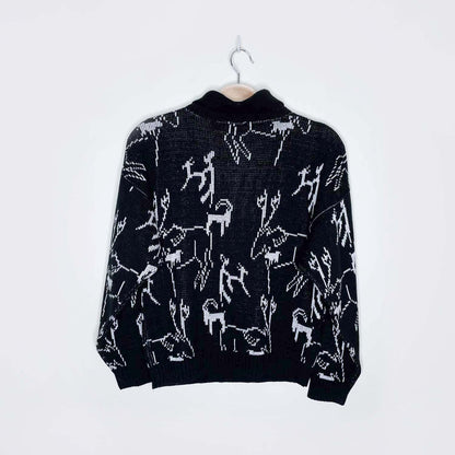 vintage winter frisky swiss mountain goat collared knit - size small