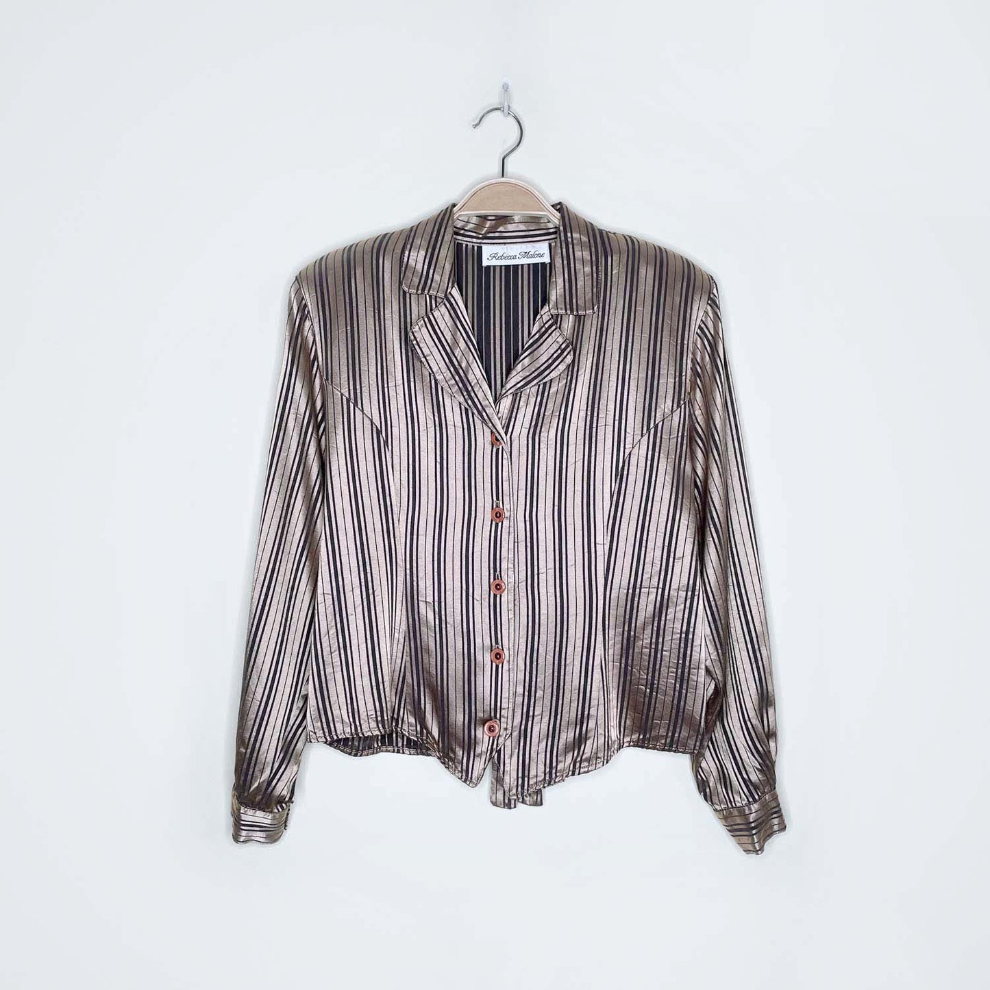 vintage rebecca malone gold satin menswear button down - size medium