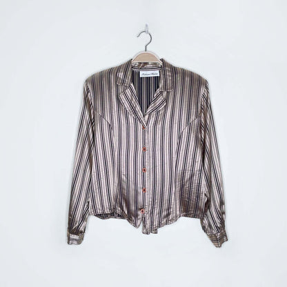 vintage rebecca malone gold satin menswear button down - size medium