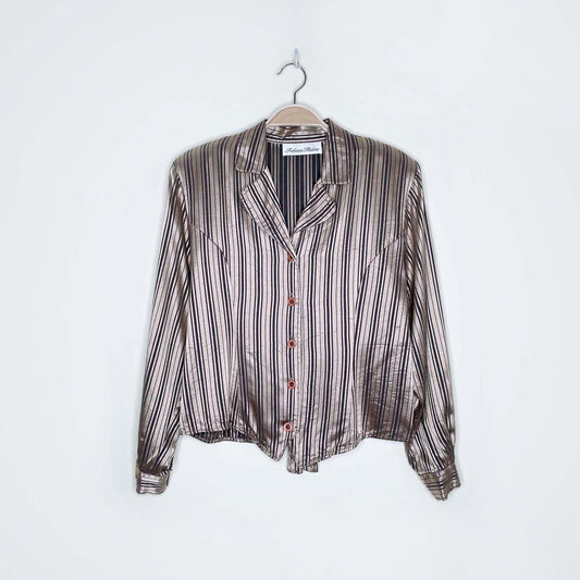 vintage rebecca malone gold satin menswear button down - size medium