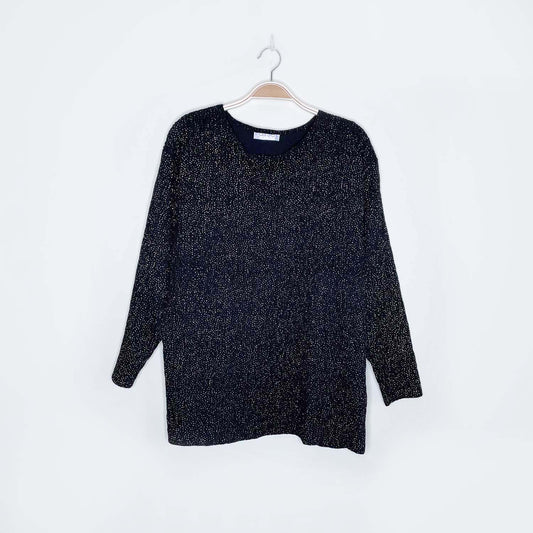vintage fair set black crinkle shirt with gold sparkle - size large