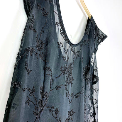 vintage 00s black cap sleeve beaded gown - size medium