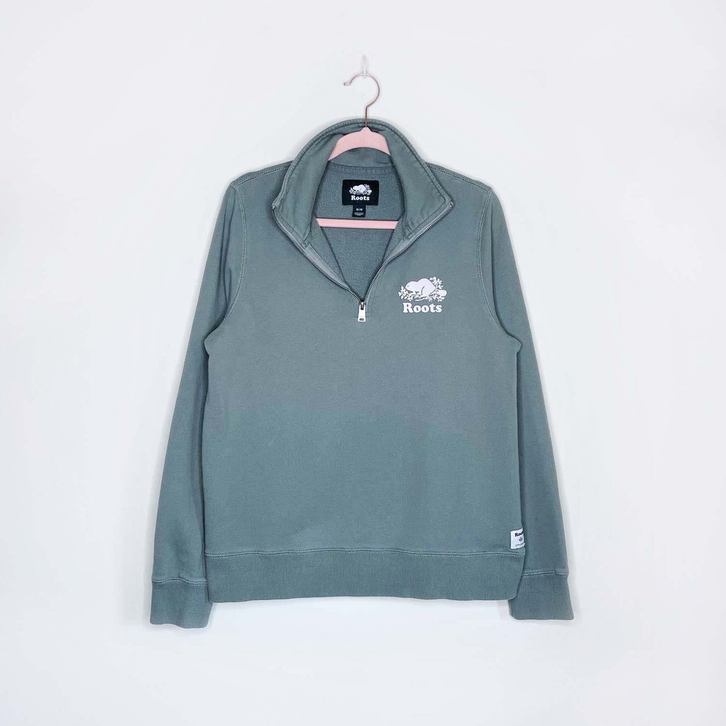 roots 2020 sage green 1/4 zip sweatshirt - size medium