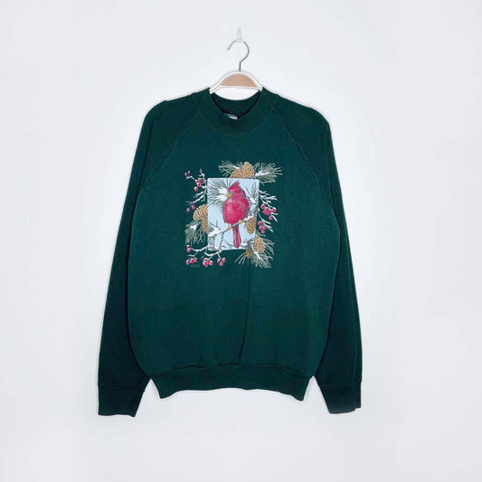 vintage snowy cardinal holiday sweatshirt - size large