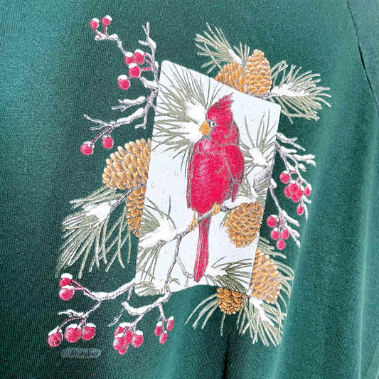 vintage snowy cardinal holiday sweatshirt - size large