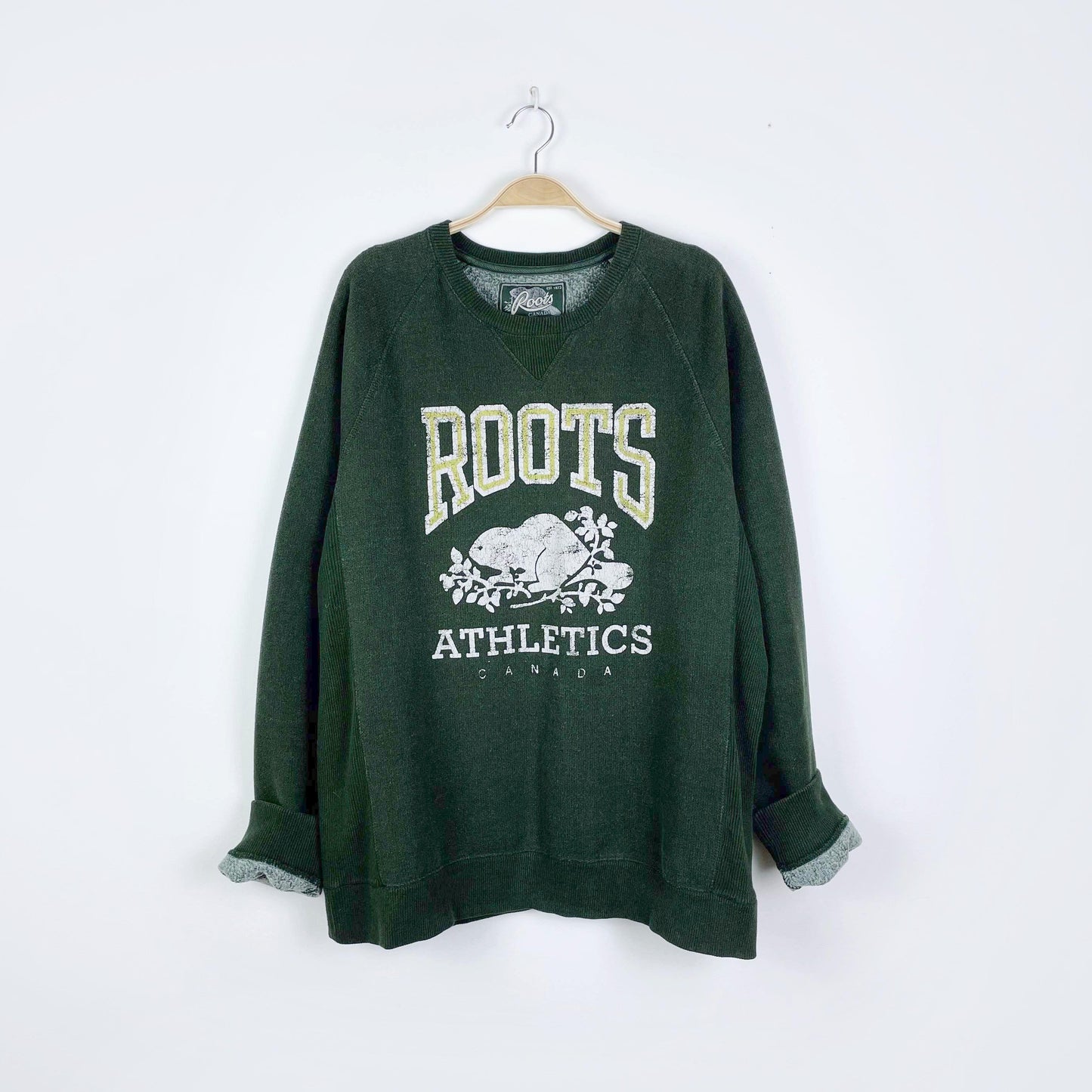 vintage roots green distressed logo crew - size xxl