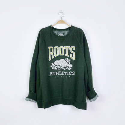 vintage roots green distressed logo crew - size xxl