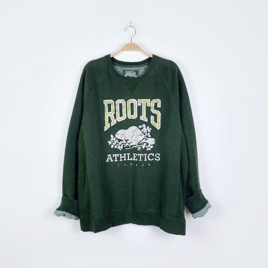 vintage roots green distressed logo crew - size xxl