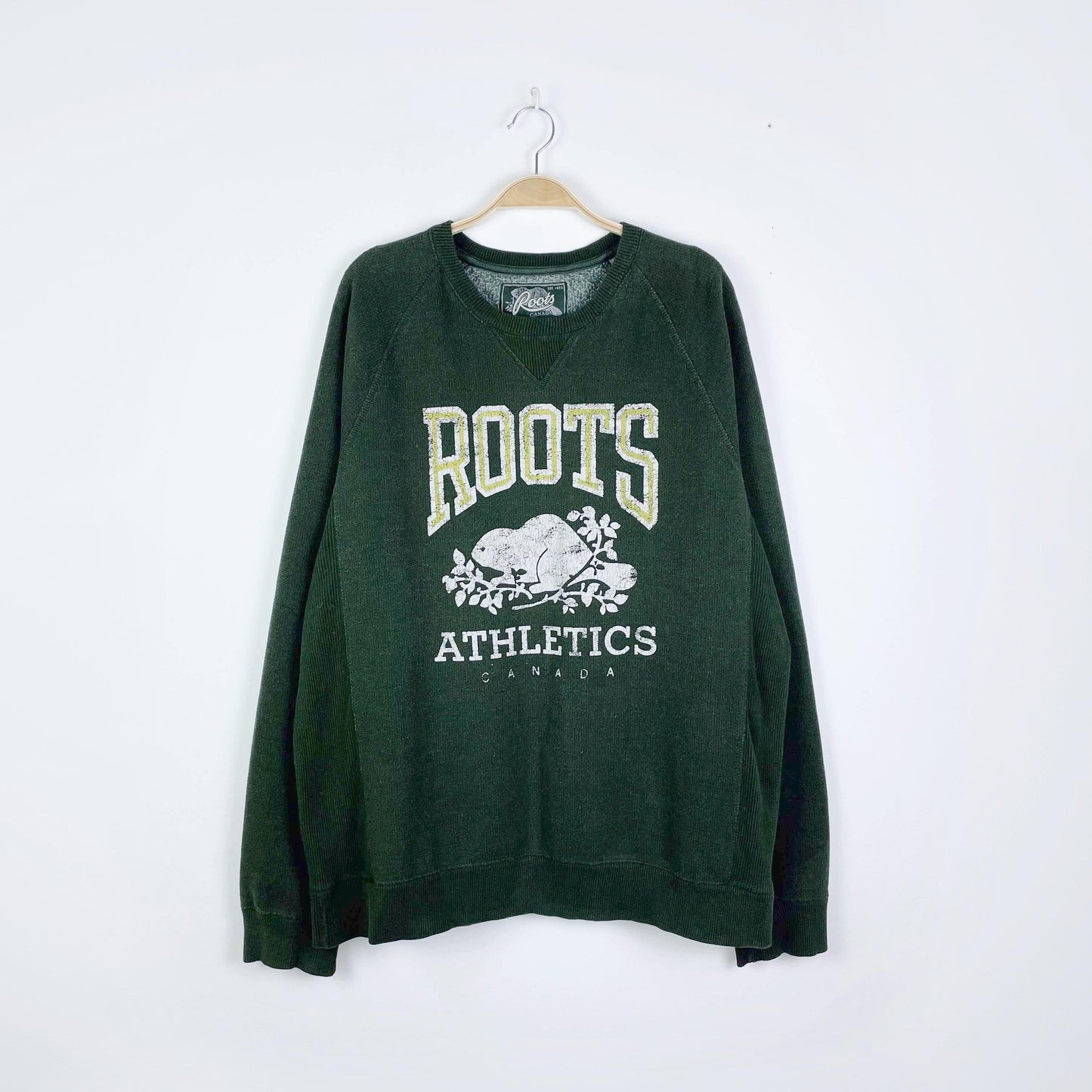 vintage roots green distressed logo crew - size xxl