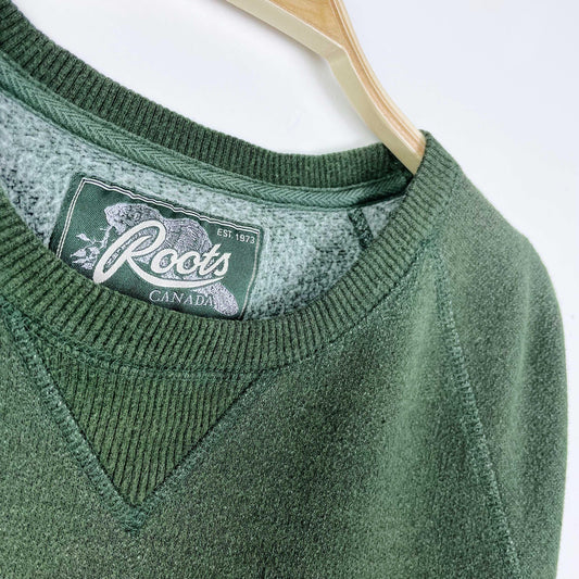 vintage roots green distressed logo crew - size xxl
