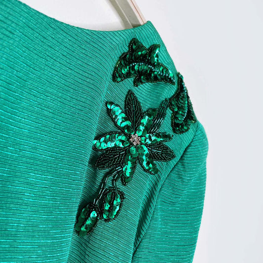 vintage green sequin poinsettia low back holiday dress - size large