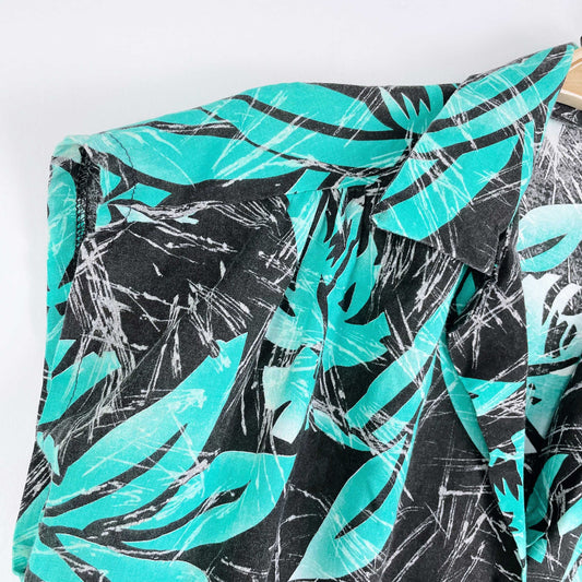 retro 80s ruched shoulder tropical muscle shirt