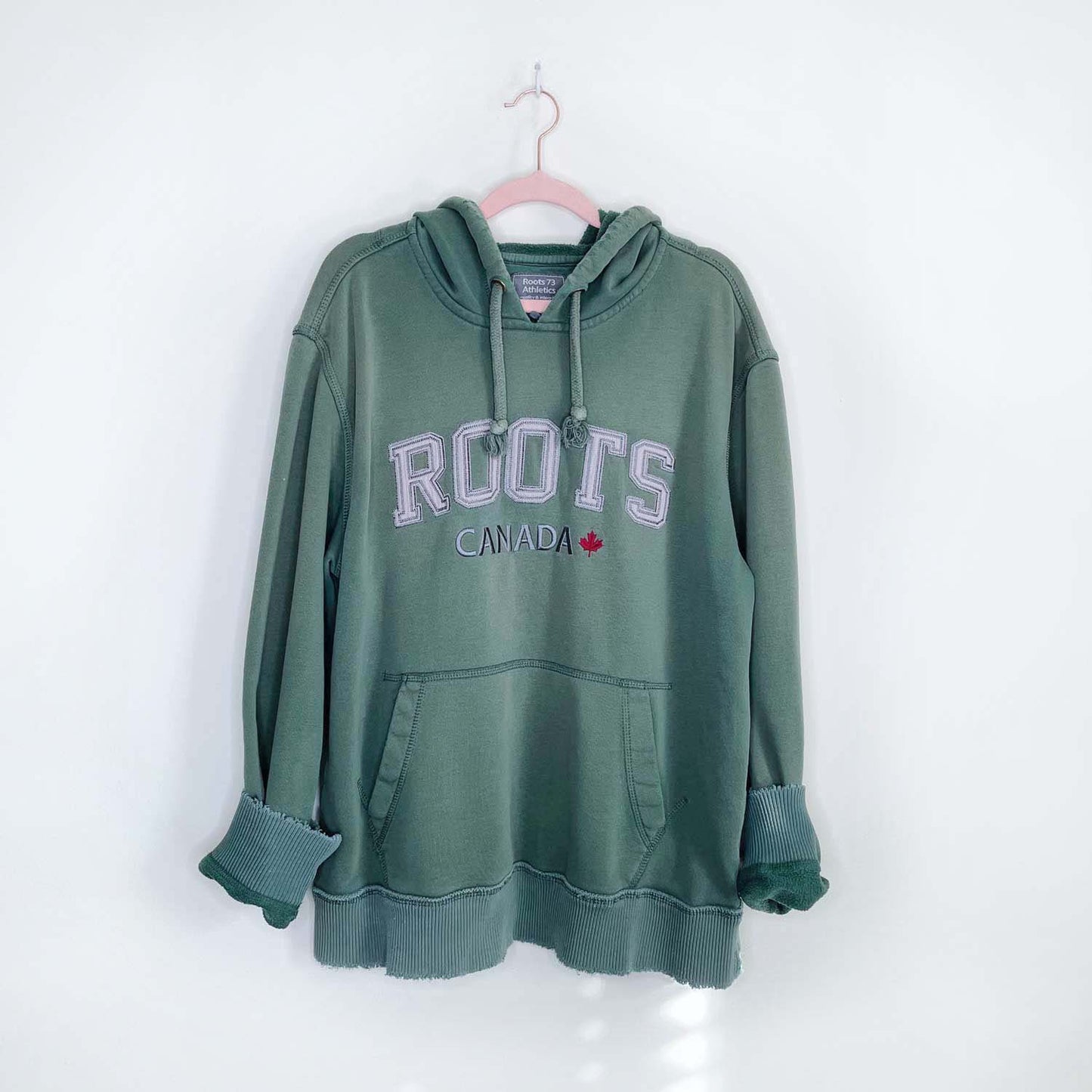 vintage roots green hooded sweatshirt - size large