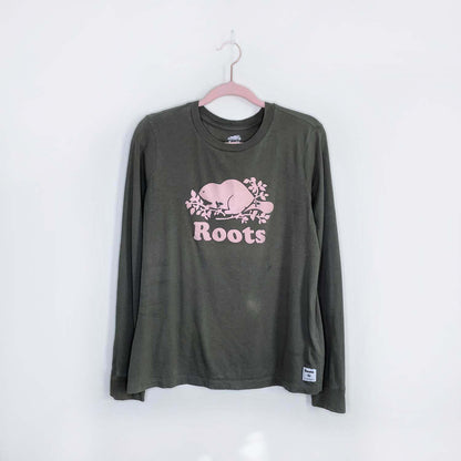 roots 2018 flocked cooper beaver long sleeve tee - size small