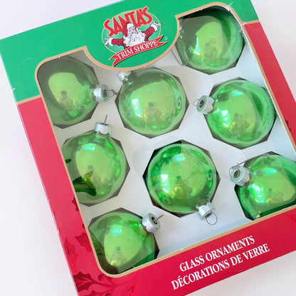 set of 8 vintage 00s green glass ornaments