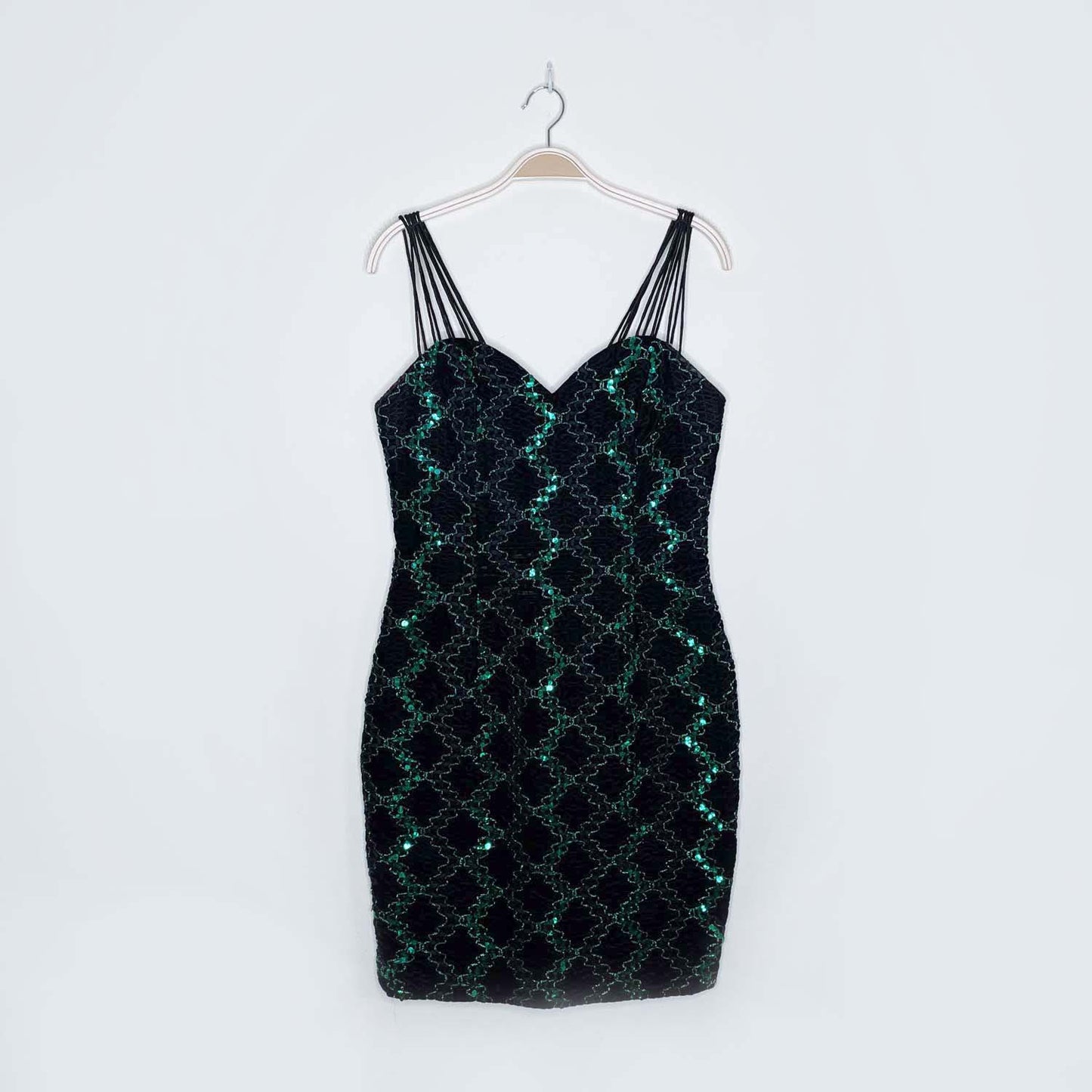 vintage 80s nu-mode green sequin party dress - size 9/10