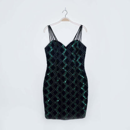 vintage 80s nu-mode green sequin party dress - size 9/10