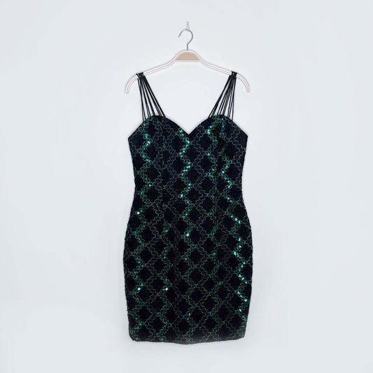 vintage 80s nu-mode green sequin party dress - size 9/10