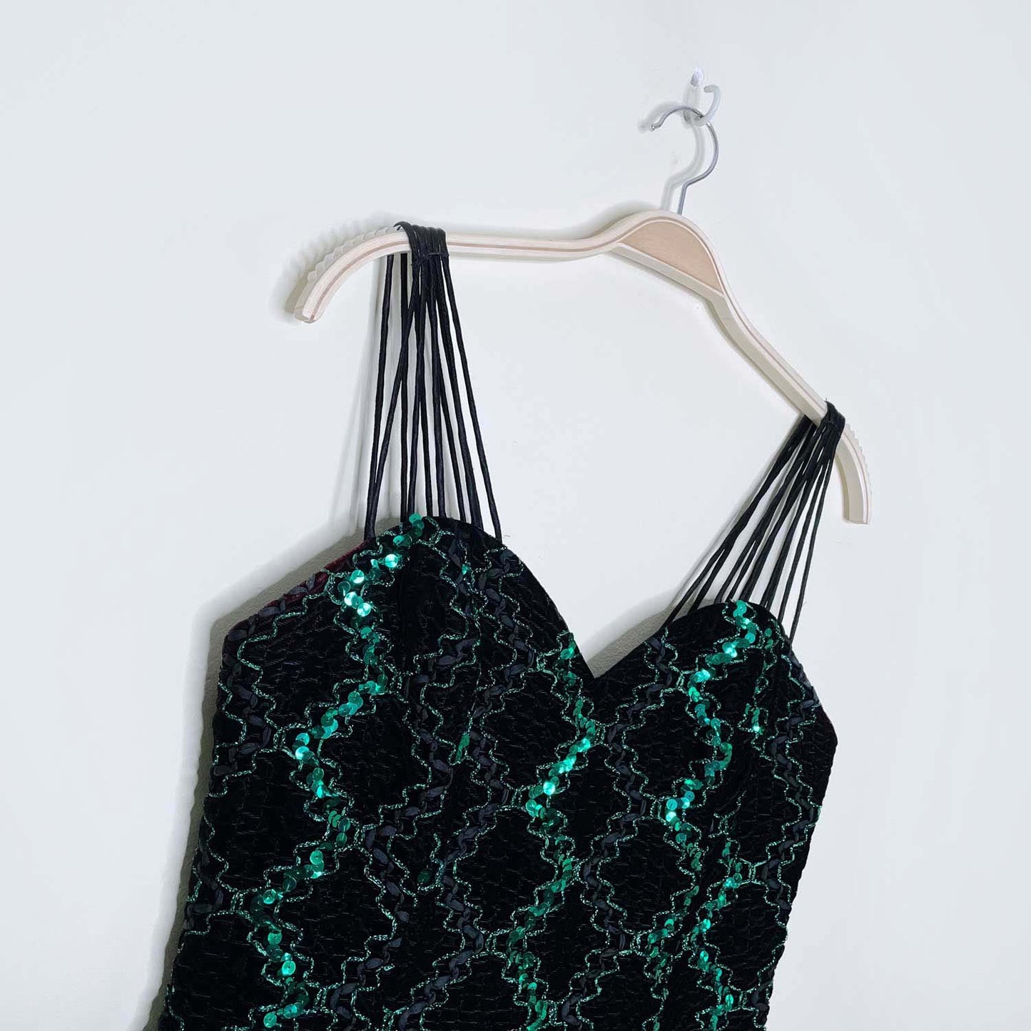 vintage 80s nu-mode green sequin party dress - size 9/10