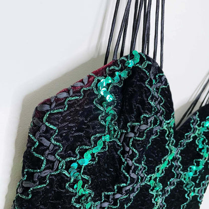 vintage 80s nu-mode green sequin party dress - size 9/10