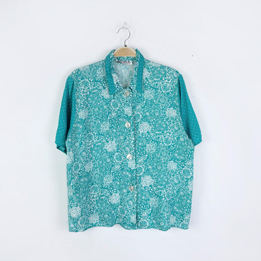 vintage 80s ashley taylor scarf print camp shirt and midi skirt set