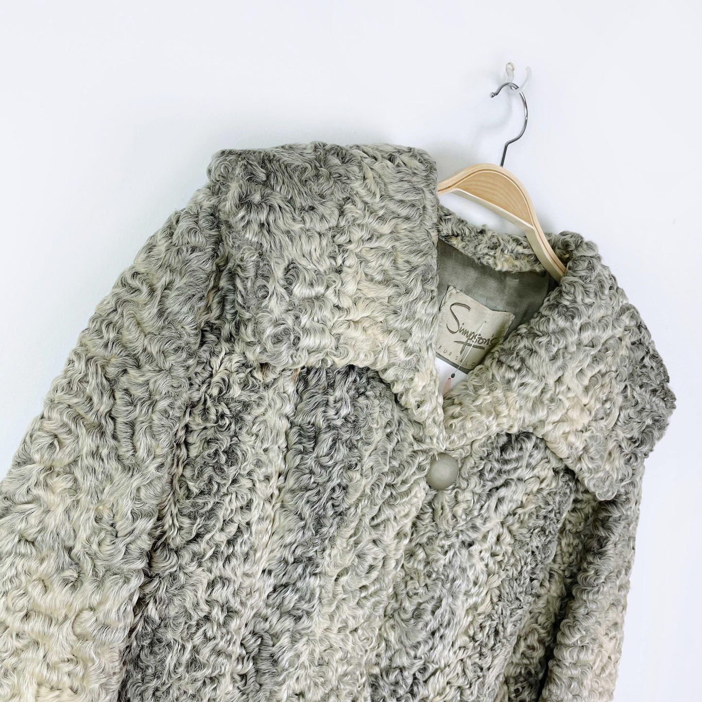 vintage simpsons grey persian lamb coat - size large