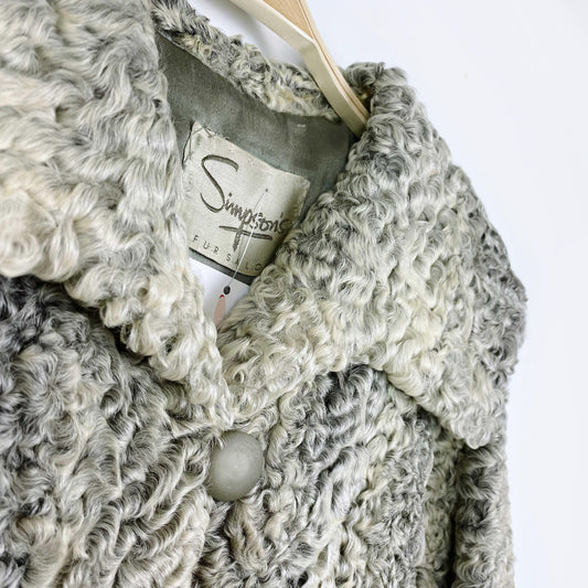 vintage simpsons grey persian lamb coat - size large