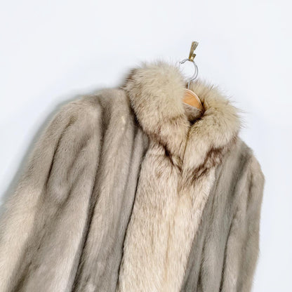 vintage grey mink long coat with fox full fur trim