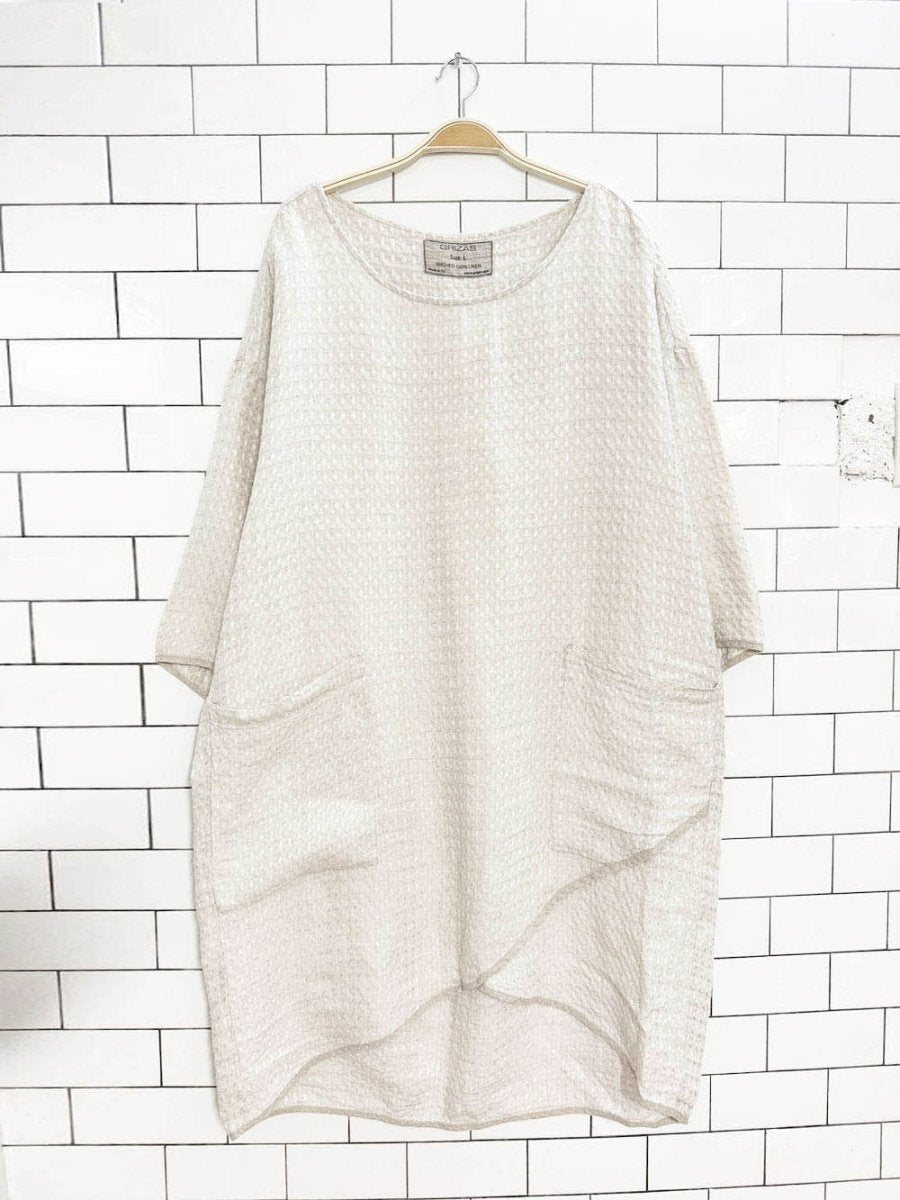 grizas 100% linen textured oversized midi dress - good market thrift store