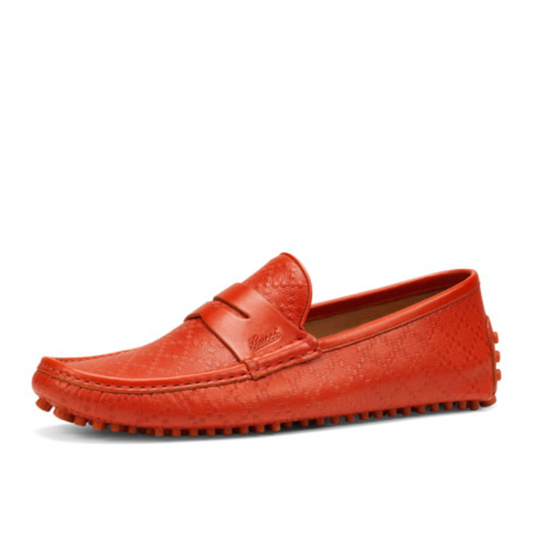 gucci red diamante leather driving loafer - size 14.5