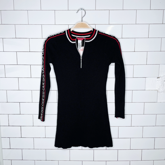 guess ribbed zip logo band dress - size 10