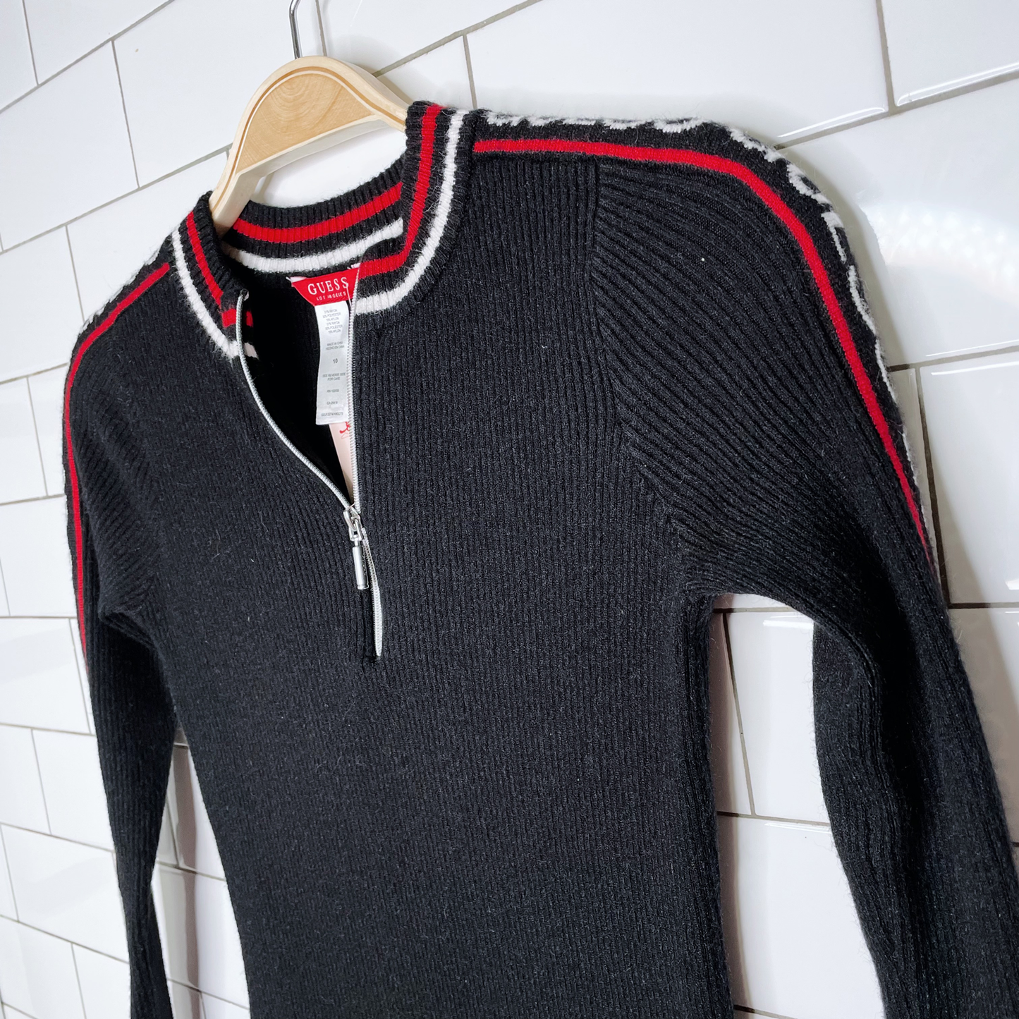 guess ribbed zip logo band dress - size 10