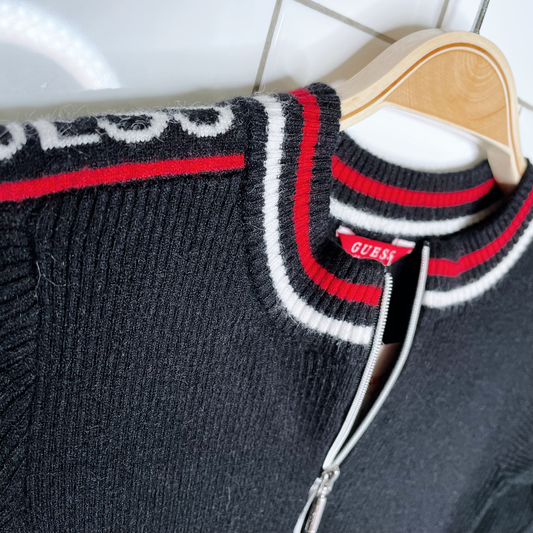 guess ribbed zip logo band dress - size 10