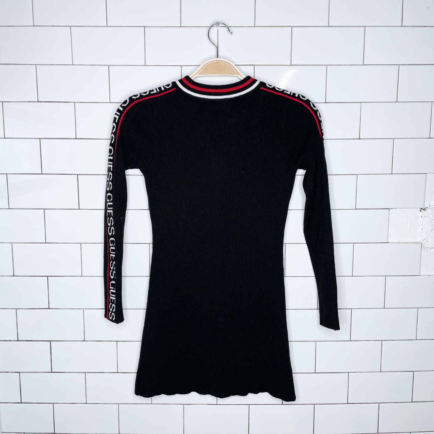 guess ribbed zip logo band dress - size 10